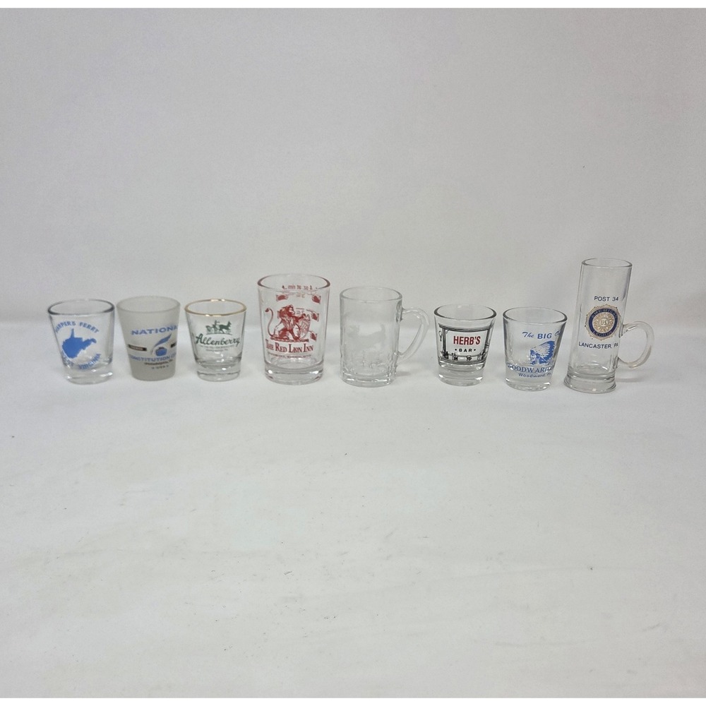 Vintage Souvenir Shot Glass & Mug Lot of 8 PA Bars‎ Attractions Barware